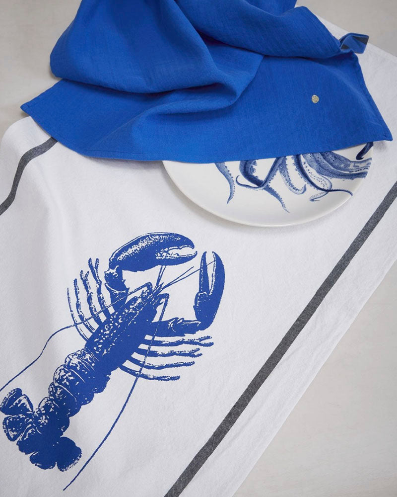 Torchon homard bleu couleur Imprimé